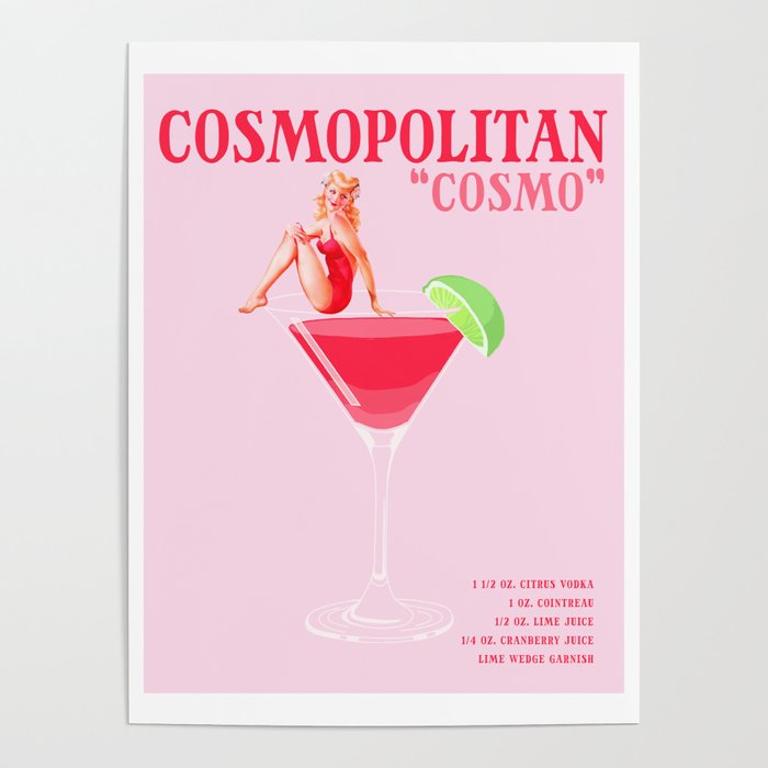 The Cosmopolitan Cocktail Poster | Graphic-design, Digital, Cocktail, Cosmo, Drink, Alcohol, Pink, Recipe, Lime, Cosmopolitan