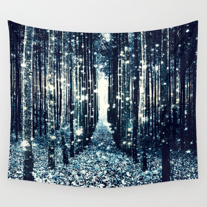 Magical Forest Teal Gray Elegance Wall Tapestry