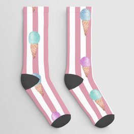 Ice Cream Cones on Pastel Blush Pink Stripes  Socks