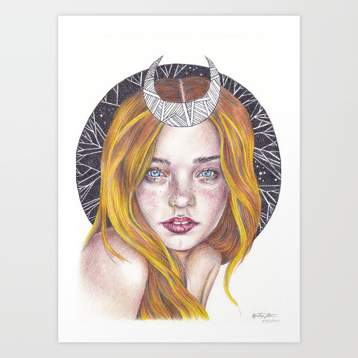 Geometric Pen And Colored Pencil Portrait Art Print By