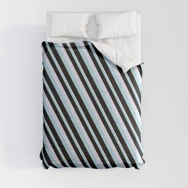 [ Thumbnail: Lavender, Light Blue, and Black Colored Lined Pattern Comforter ]