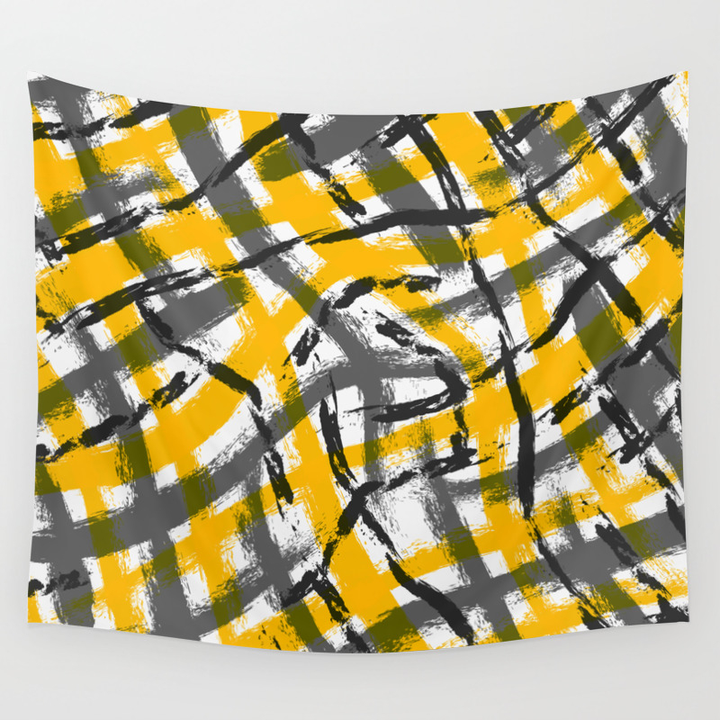 Abstract Gray Yellow Lines Background Wall Tapestry By Drawfine