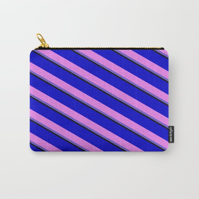 Blue, Violet, Slate Blue, and Black Colored Lines Pattern Carry-All Pouch