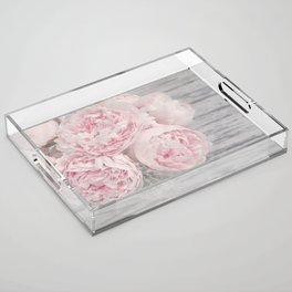 Spring Peace - Pastel Pink and Gray Peony Flower Photo Acrylic Tray