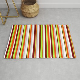 [ Thumbnail: Eye-catching Maroon, Light Green, Red, Light Gray, and White Colored Stripes/Lines Pattern Rug ]