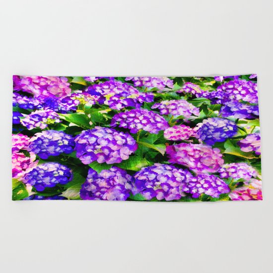 Elegant Purple & Lavender Hydrangea Beach Towel