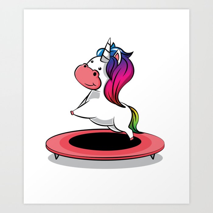 Unicorn On A Trampoline Gymnastics Jumping Art Print By Moonpie90