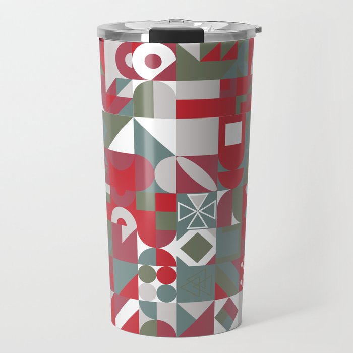 Grey, White, Red Colorful Minimalist Geometric Design Gift Pattern Art Print Travel Mug