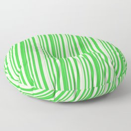 [ Thumbnail: Beige & Lime Green Colored Lined Pattern Floor Pillow ]