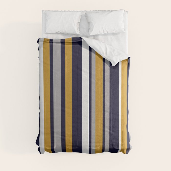 Modern Stripes in Mustard Yellow, Navy Blue, Gray, and White