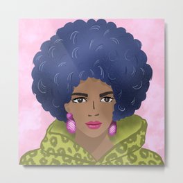 My Brilliant Blue Afro  Metal Print | Artprint, Animalprint, Strongfemale, Minkkidraws, Quirky, Pinkandgreen, Crazylady, Drawing, Cuteillustration, Trendy 
