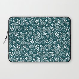 Teal Blue And White Eastern Floral Pattern Laptop Sleeve