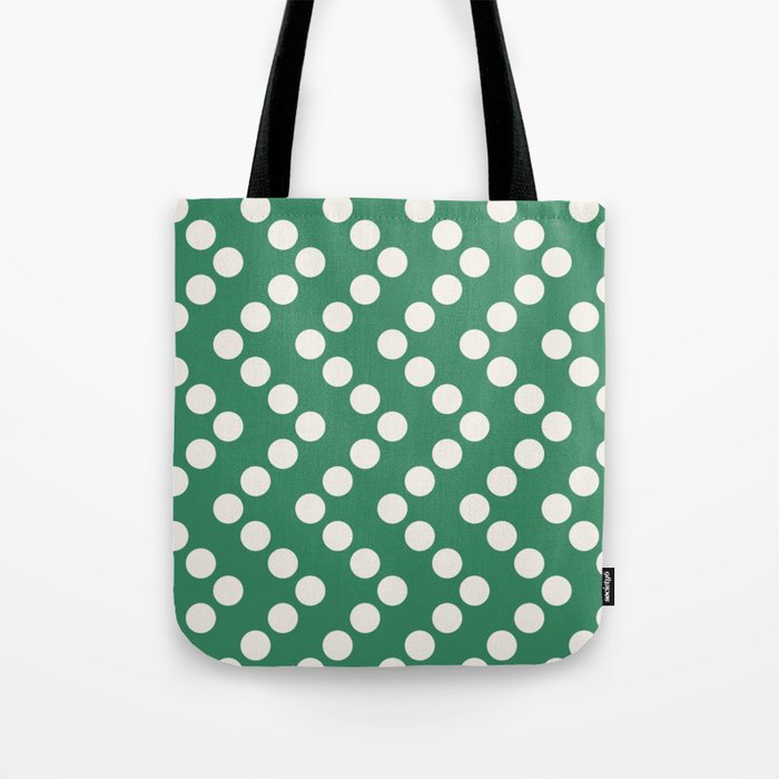 Retro Geometric Polka Dots Zigzag on Christmas Green Tote Bag