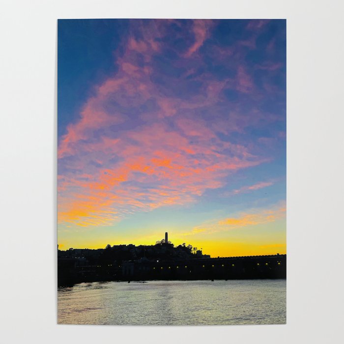 Coit Tower and Neon Sunset in San Francisco Poster