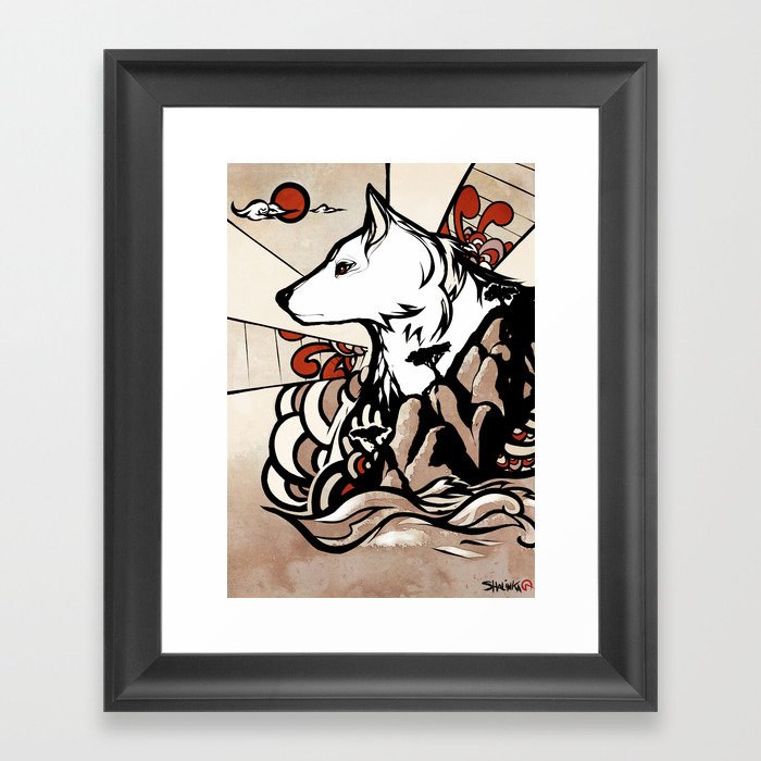 Wolf Ukiyo-e Framed Art Print