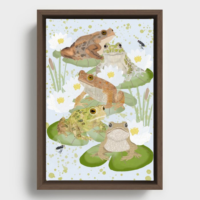 Toads on Lily Pads Framed Canvas