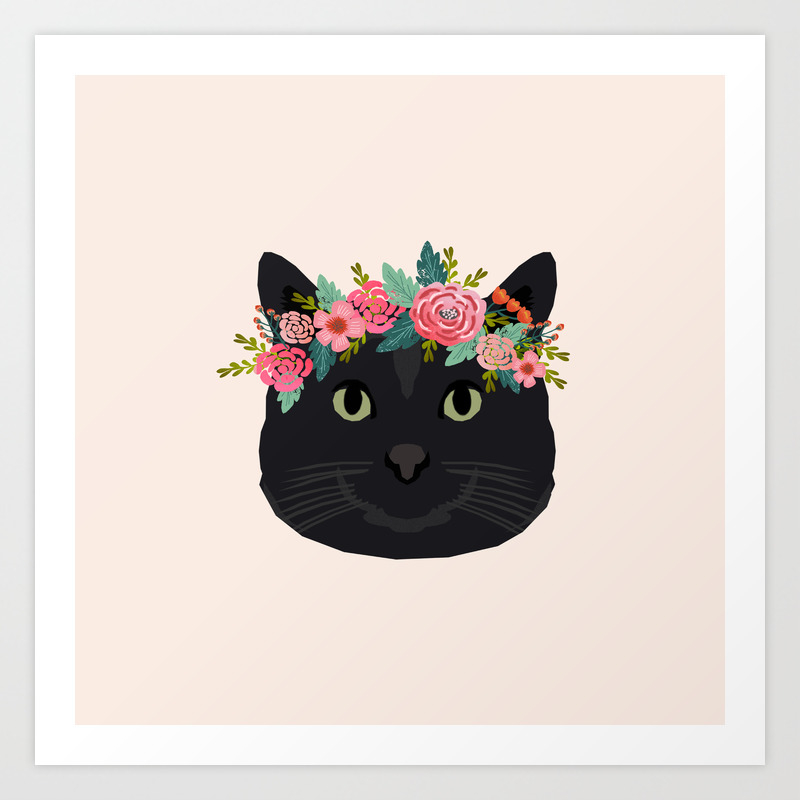 Black Cat Breed Floral Crown Black Cats Lover Pure Breed Gifts Art