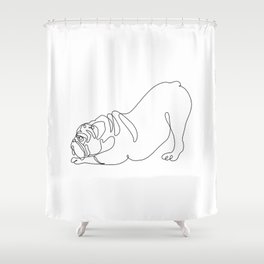 One line English Bulldog Downward Dog Shower Curtain