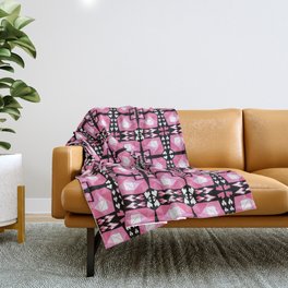 Funky Black and Pink 3D retro heart pattern Throw Blanket