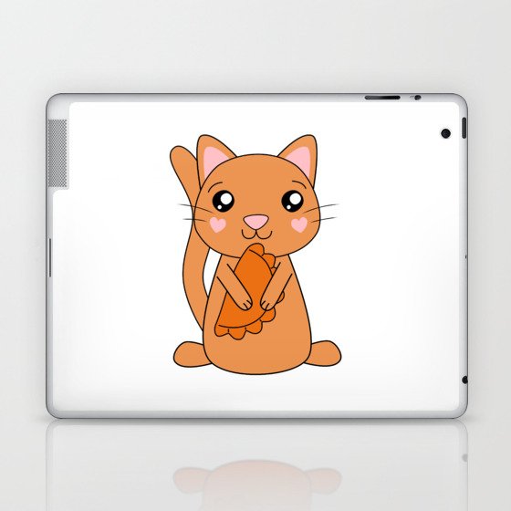 Cute Kawaii Cat Holding Cornish Pasty Laptop & iPad Skin