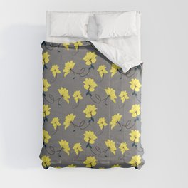 Yellow Flowers on Gray/Grey background, floral pattern Comforters | Pattern, Nature, Abstract, Graphic Design 