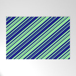[ Thumbnail: Dark Blue and Green Colored Lines/Stripes Pattern Welcome Mat ]