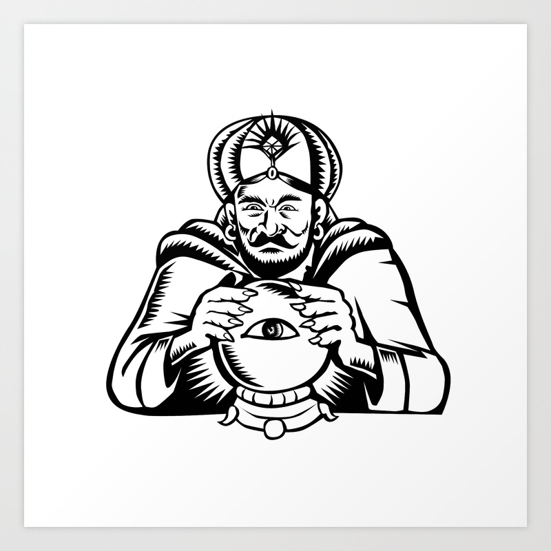 Fortune Teller Eye On Crystall Ball Woodcut Art Print By