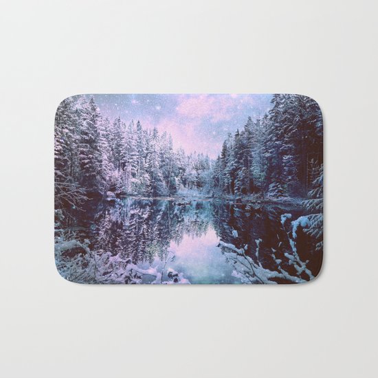 Lavender Blue Winter Wonderland Forest Bath Mat