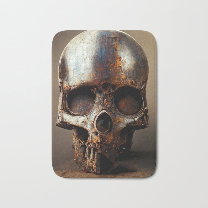 Rusty Steel Skull Sculpture - Dead Robot Bath Mat
