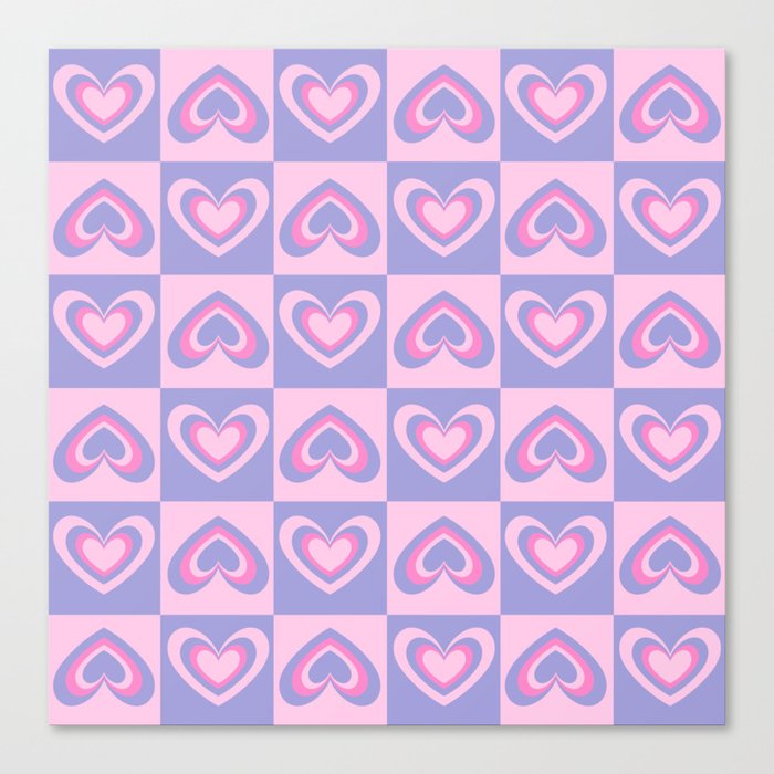 Pastel Hearts + Checker Canvas Print