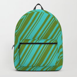 [ Thumbnail: Green and Turquoise Colored Stripes/Lines Pattern Backpack ]
