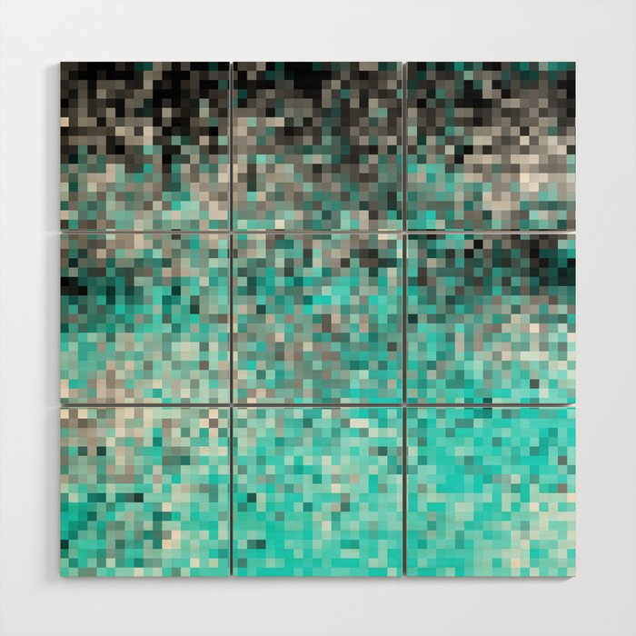 Aqua Gray Pixels Wood Wall Art