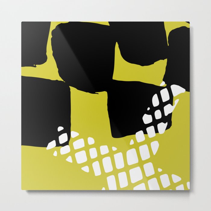 Modern geometrical black neon yellow white abstract pattern Metal Print