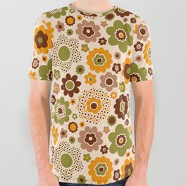 Retro 70s funky flowers brown, orange, green All Over Graphic Tee