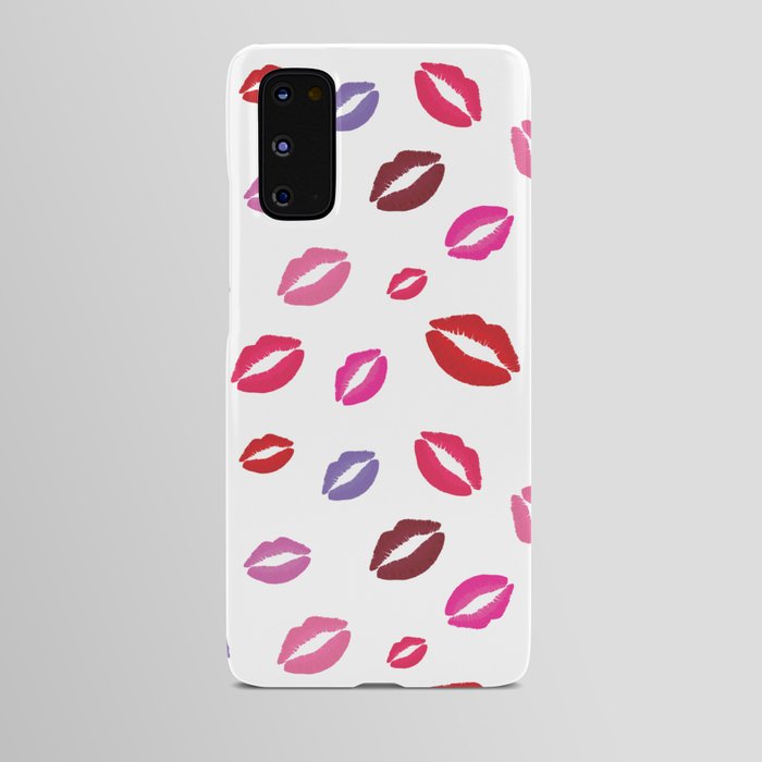 Lipstick kisses on white background. Digital Illustration background Android Case