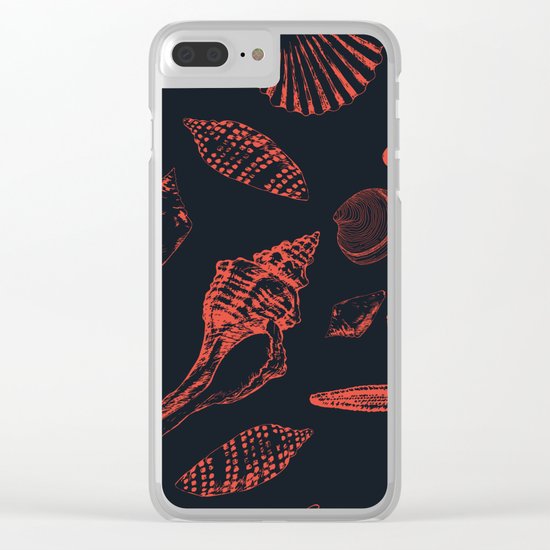 Underwater creatures in red and dark blue Clear iPhone Case