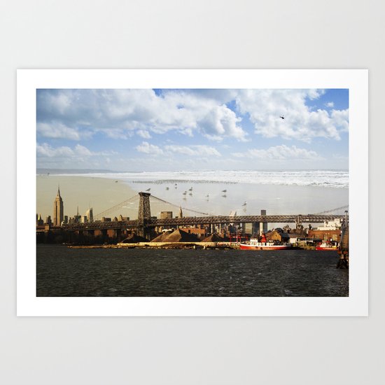 A HELICOPTER IN HER SKY, A SEAGULL ON HIS BRIDGE Art Print