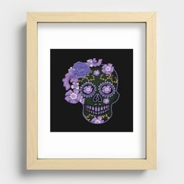 Purple Floral Sugar Skull Muertos Day Of Dead Recessed Framed Print