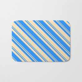 [ Thumbnail: Blue and Beige Colored Pattern of Stripes Bath Mat ]