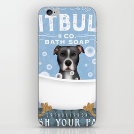 pitbull pit bull pitty dog bath art clawfoot tub, bubbles soap wash your paws decor iPhone Skin