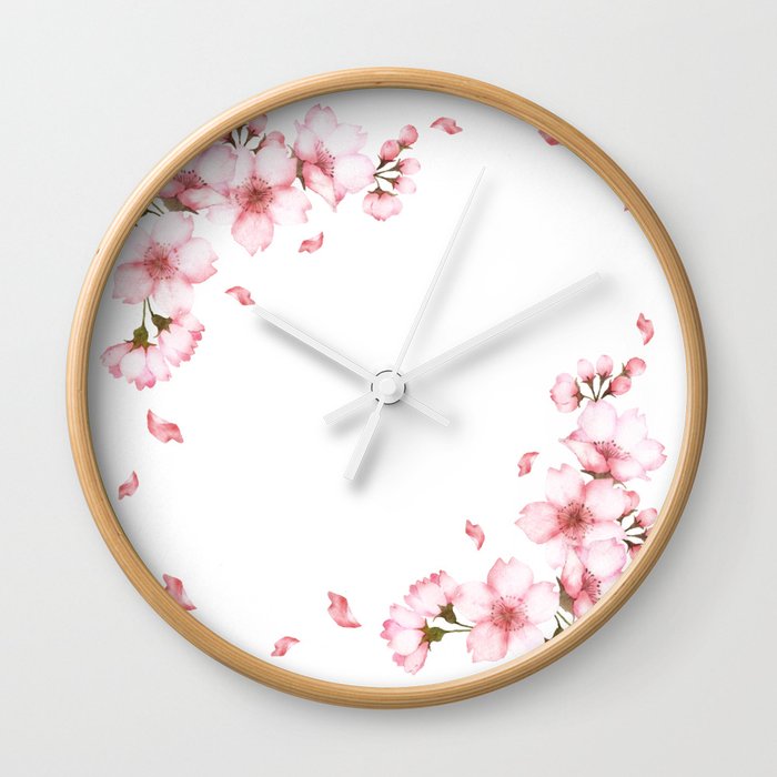 Watercolor pink cherry blossoms Wall Clock