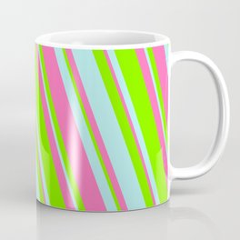 [ Thumbnail: Green, Turquoise & Hot Pink Colored Lines Pattern Coffee Mug ]