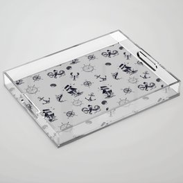 Light Grey And Blue Silhouettes Of Vintage Nautical Pattern Acrylic Tray