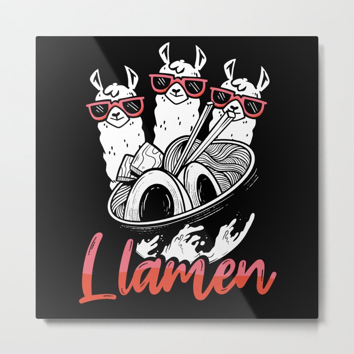 Llama ramen food Metal Print