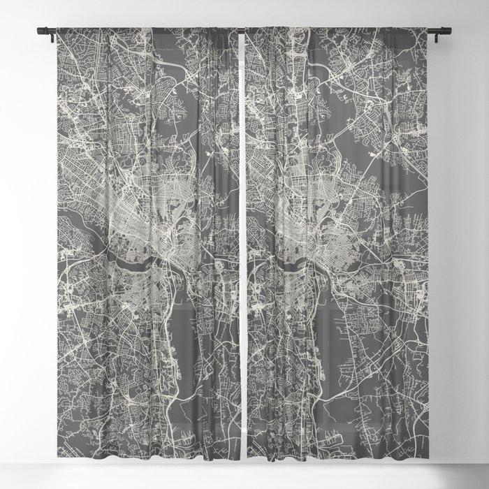 Richmond USA. Black and White City Map Sheer Curtain