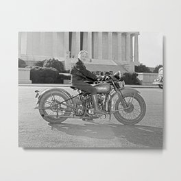 Girl with Motorcycle, 1937. Vintage Photo Metal Print | Vintage, Antique, History, Retro, Biker, 1930S, Blackandwhite, Motorcycle, Americana, 30S 