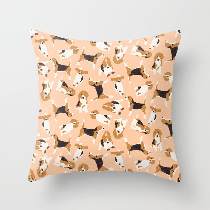 beagle scatter peach Throw Pillow