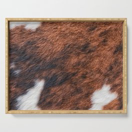 Brown and White Cow Skin Print Pattern Modern, Cowhide Faux Leather Serving Tray