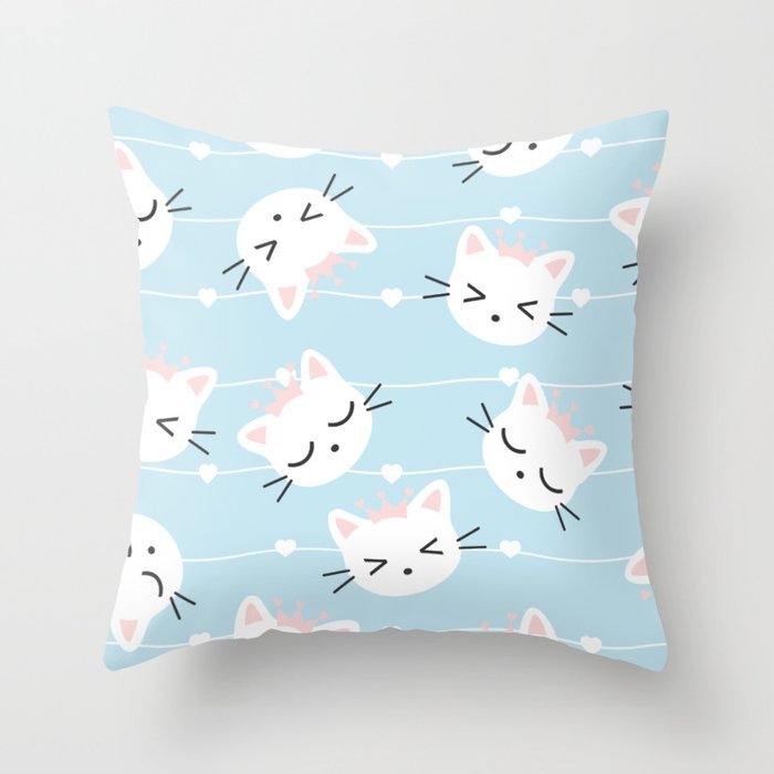 Seamless Pattern Kawaii Cats Throw Pillow