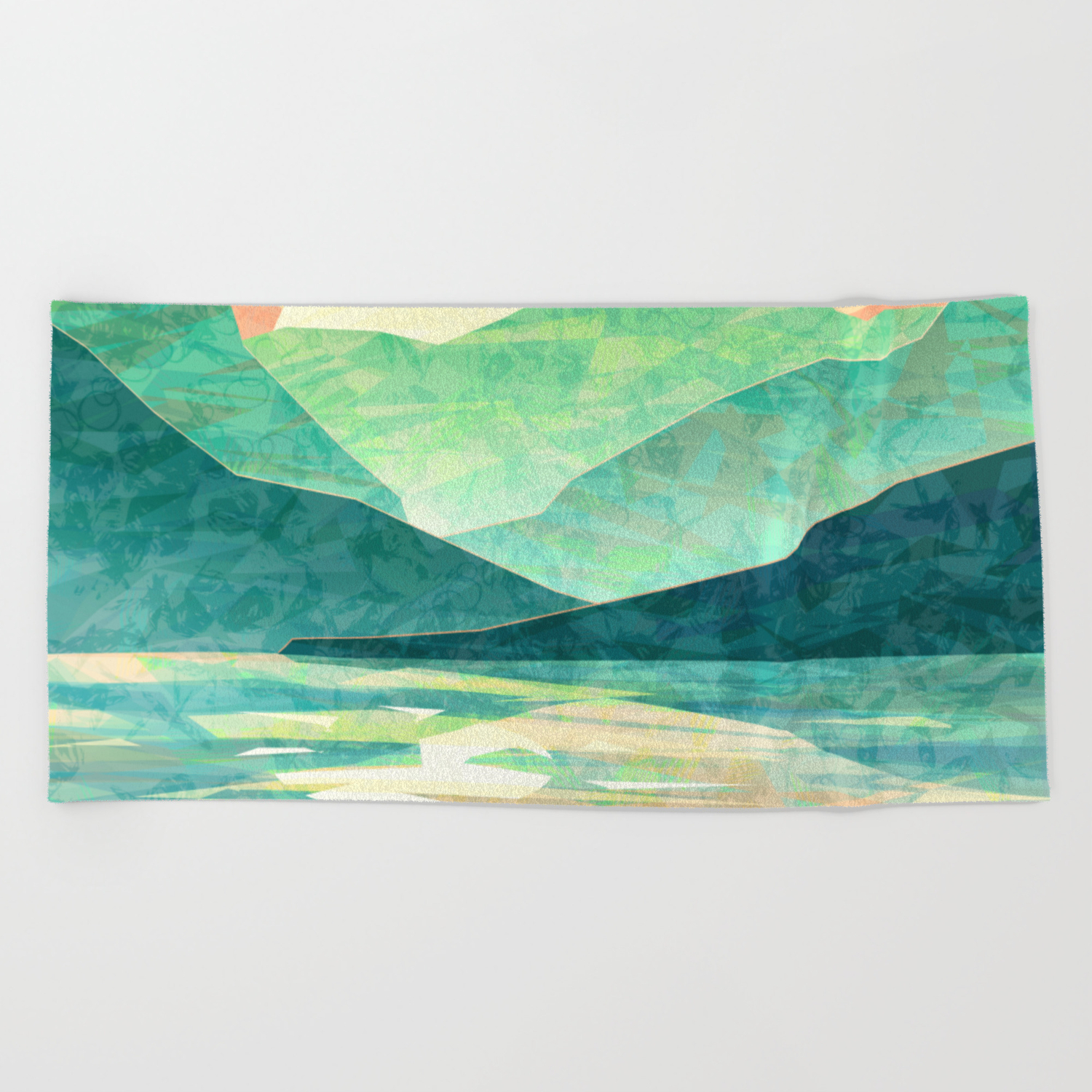 Spring Sunset Over Emerald Mountain Landscape Painting Beach Towel